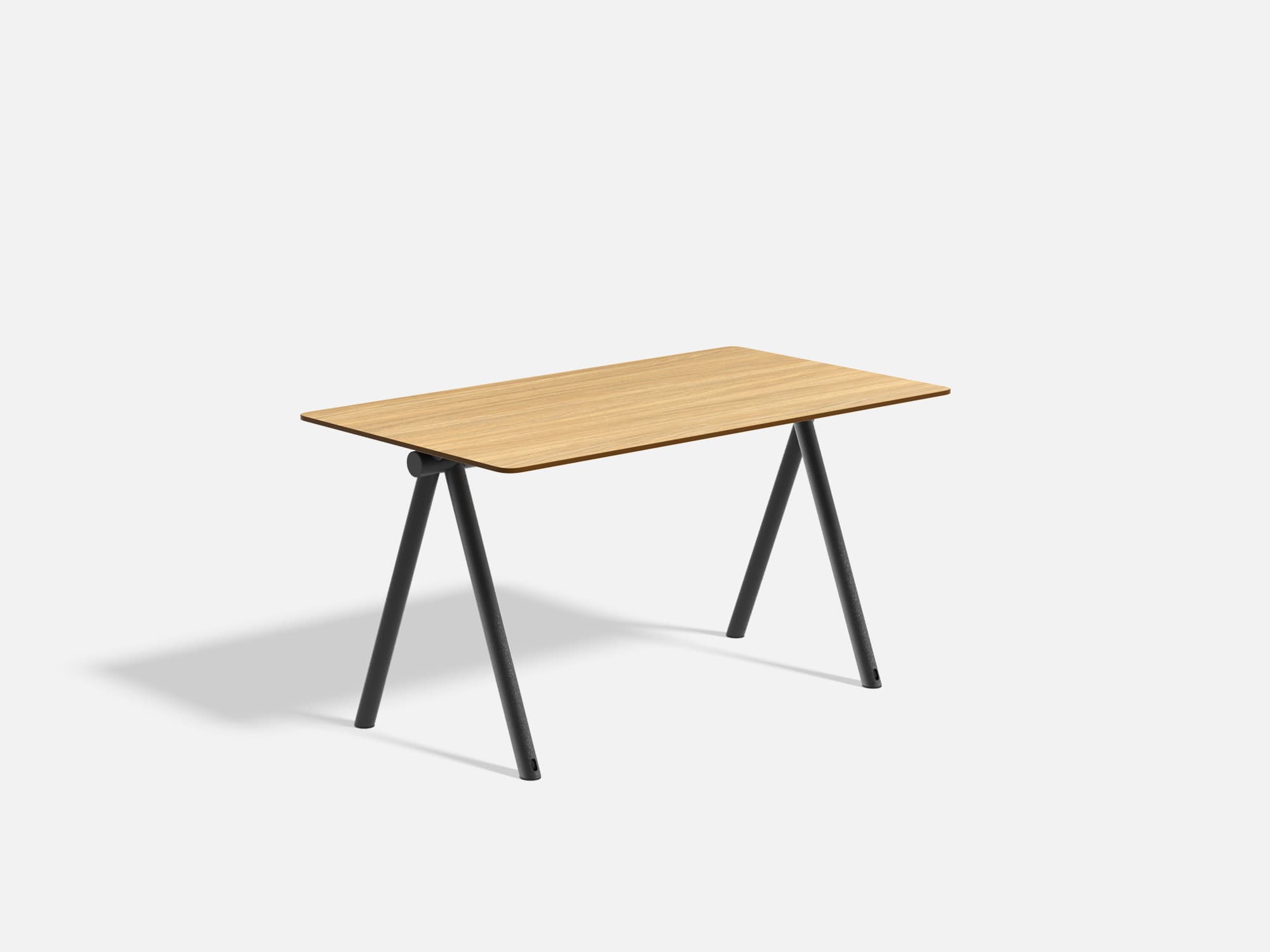 Tables for restaurant patios, made of compact laminate with wood and metal finishes, seating 4 people