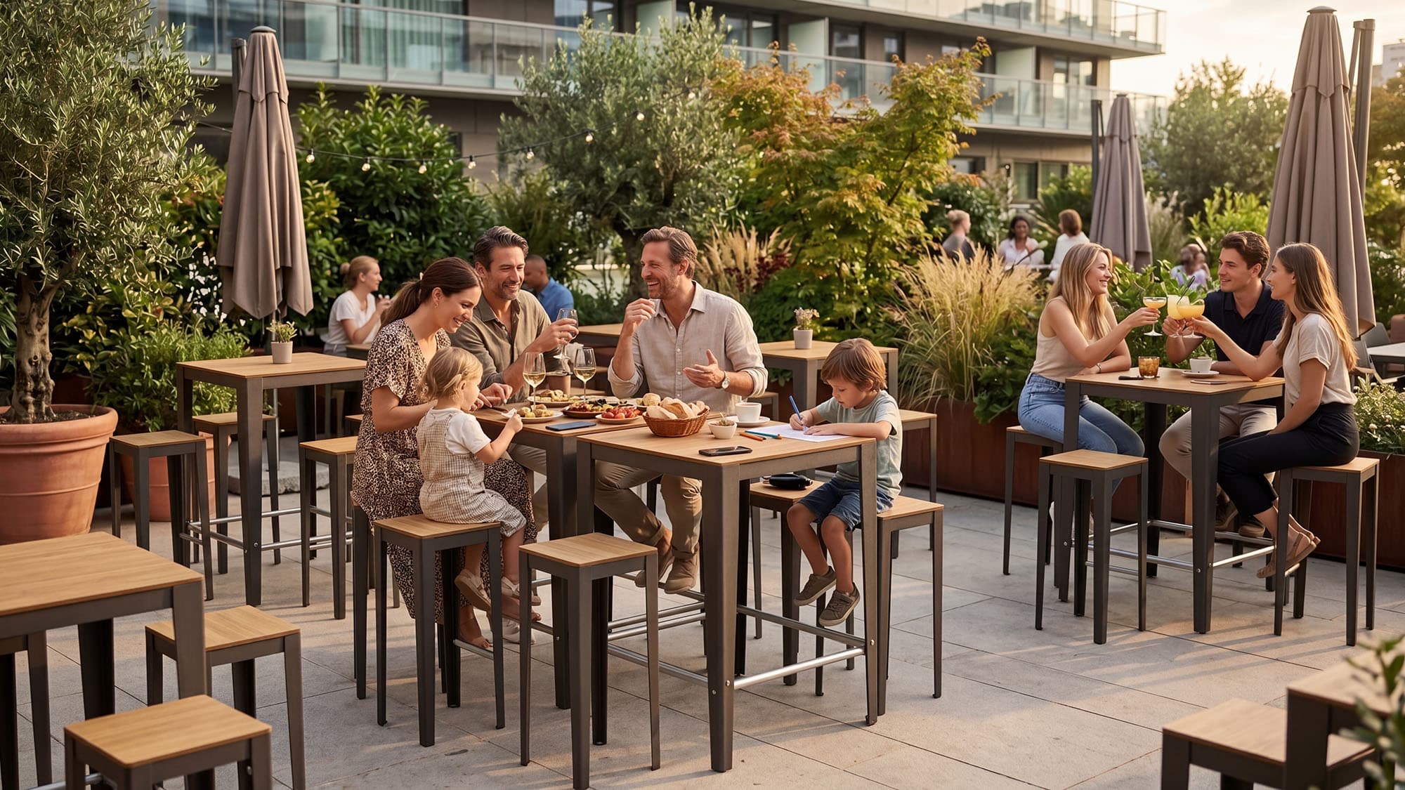 Aménagement de terrasses extérieurs avec le mobilier Solea d'Aubrilam